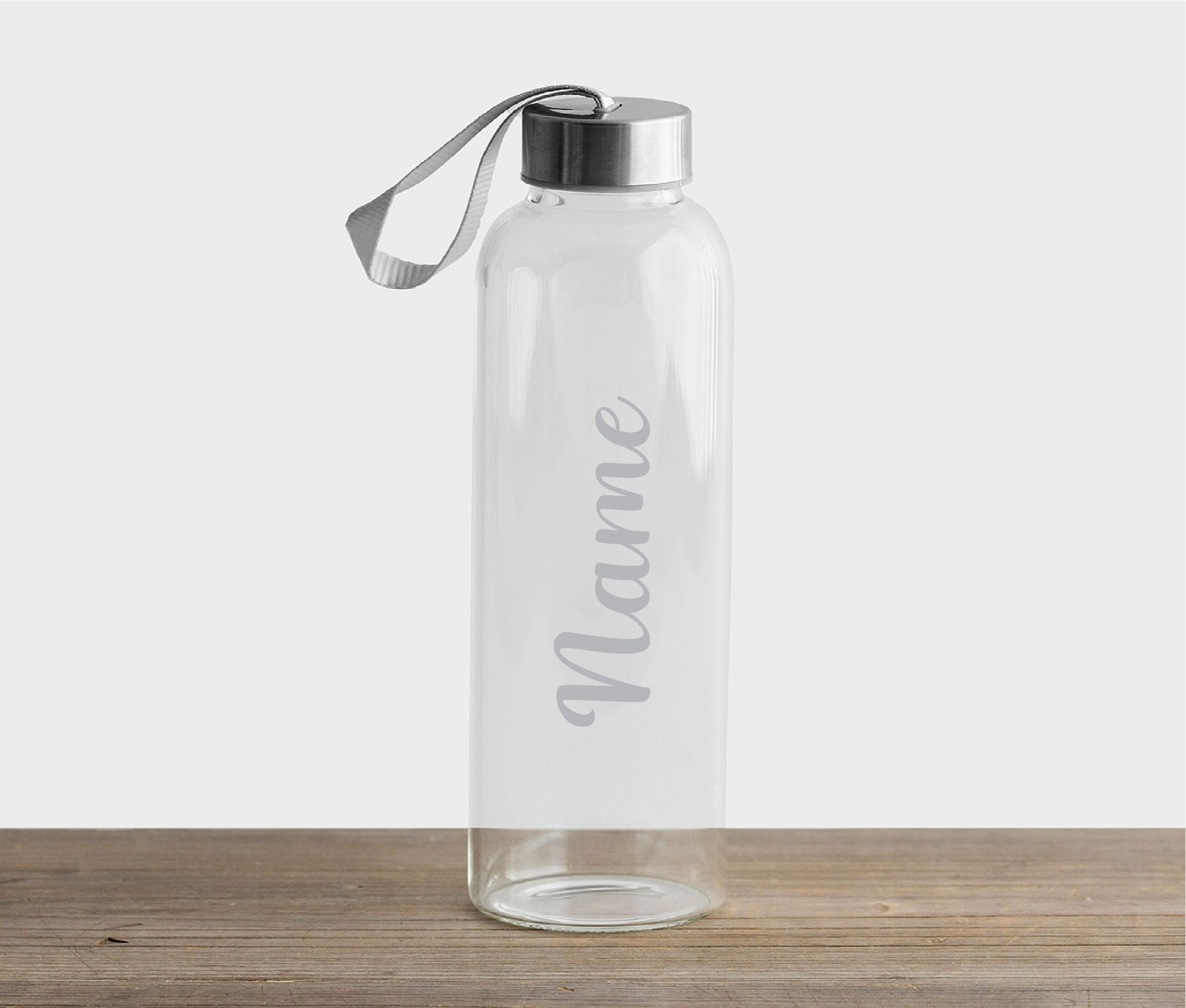 Silver Personalised Glass Water Bottle